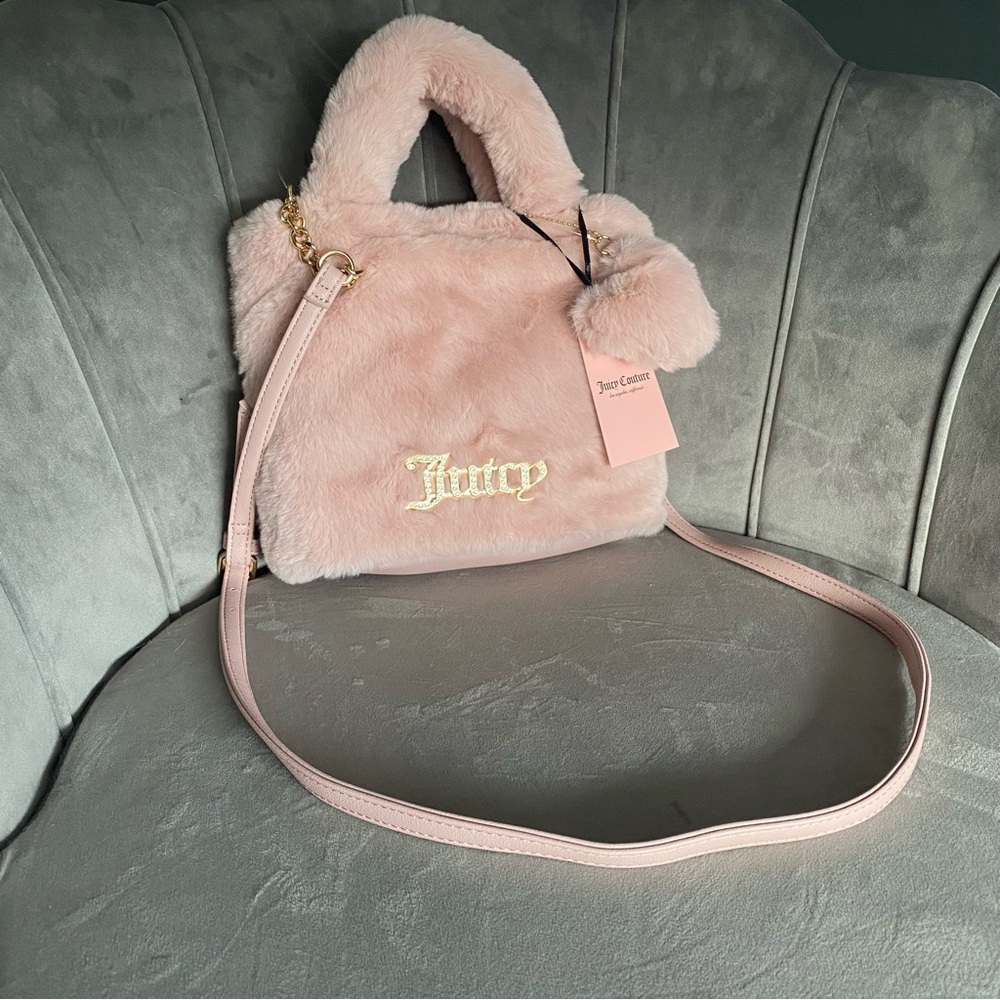 NWT Juicy Couture pink blush fuzzy mini tote crossbody purse